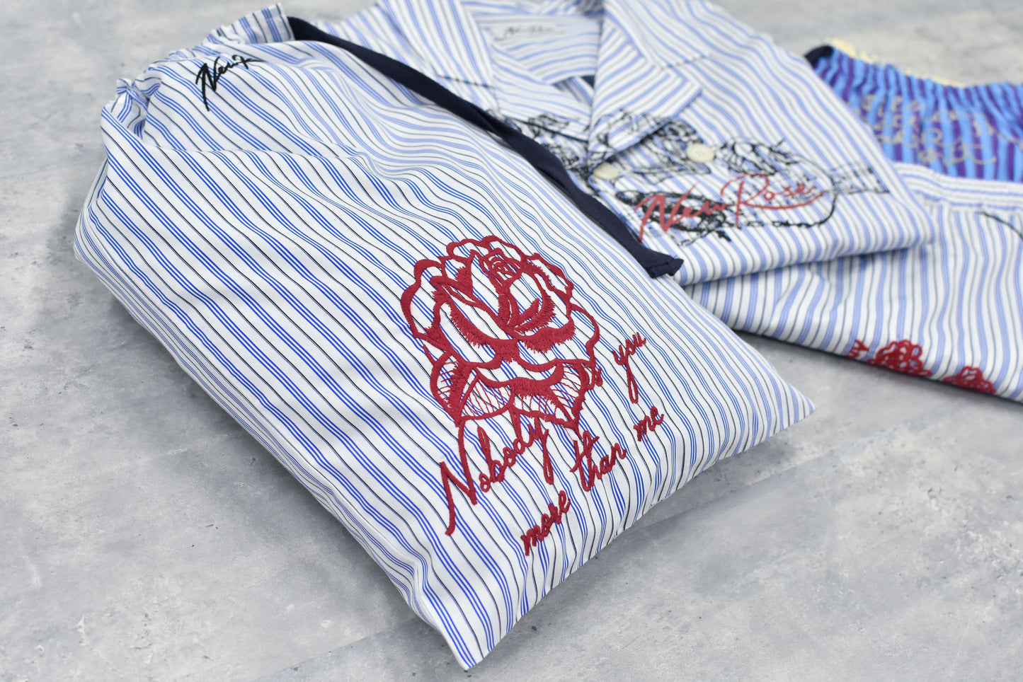 NewRose / Pajamas Bag Embroidery - BLUE STRIPE
