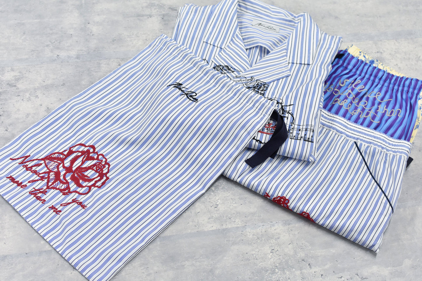 NewRose / Pajamas Bag Embroidery - GRAY STRIPE