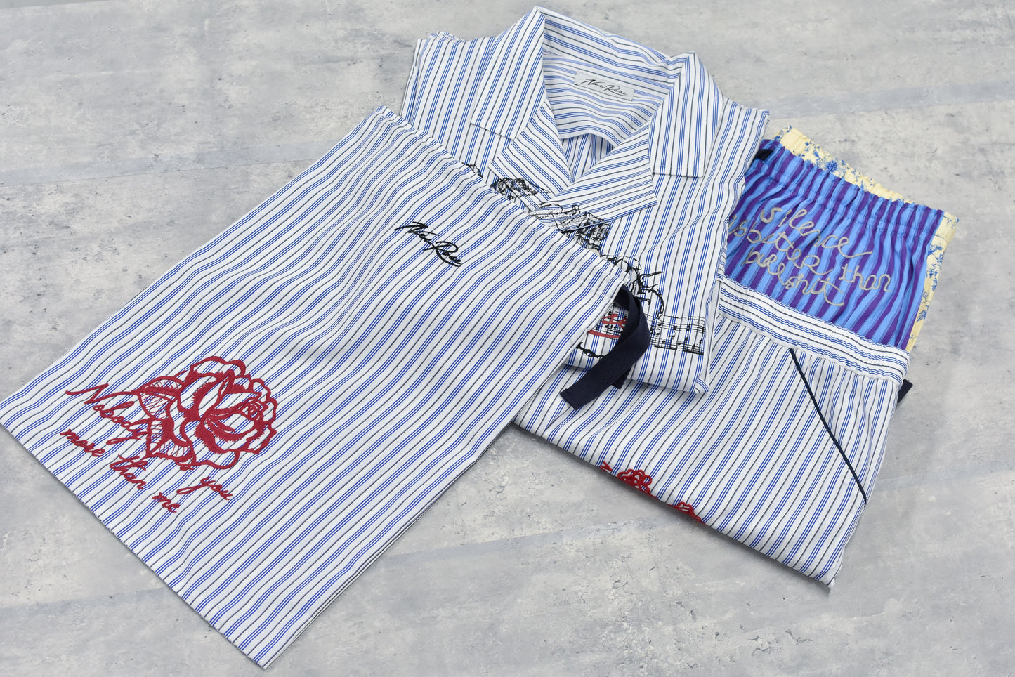 NewRose / Pajamas Bag Embroidery - BLUE STRIPE