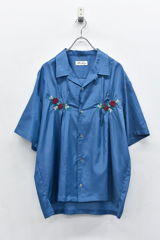 NewRose / Embroidery Wrinklework Shirt - BLUE