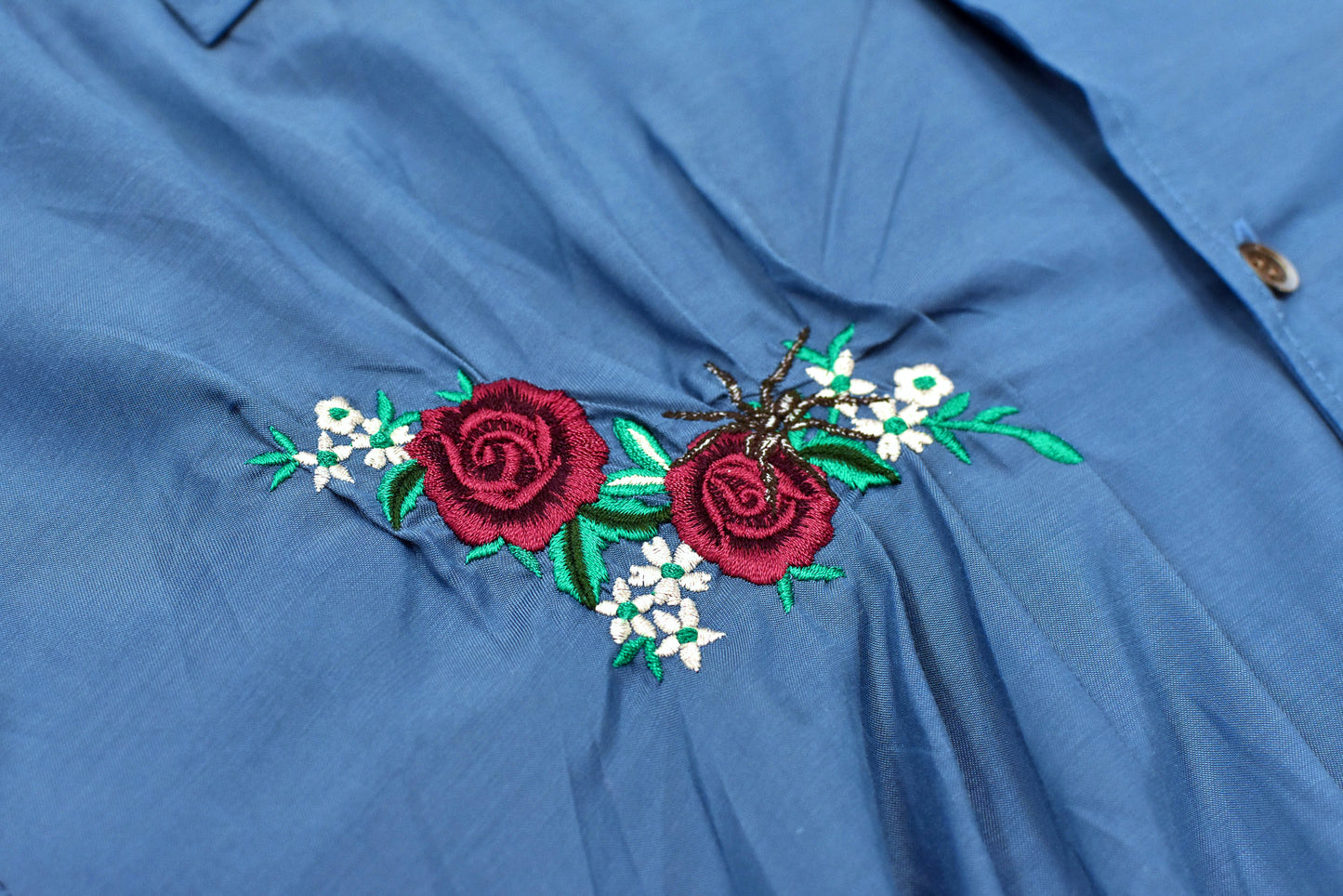 NewRose / Embroidery Wrinklework Shirt - BLUE