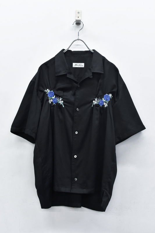 NewRose / Embroidery Wrinklework Shirt - BLACK