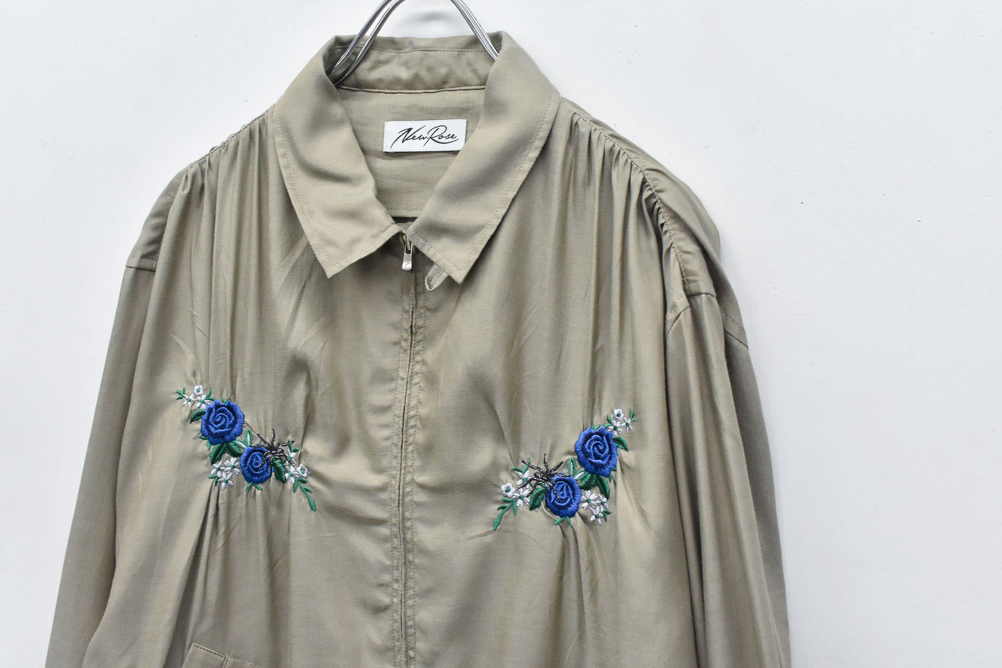 NewRose / Embroidery Wrinklework Blouson - BROWN BEIGE