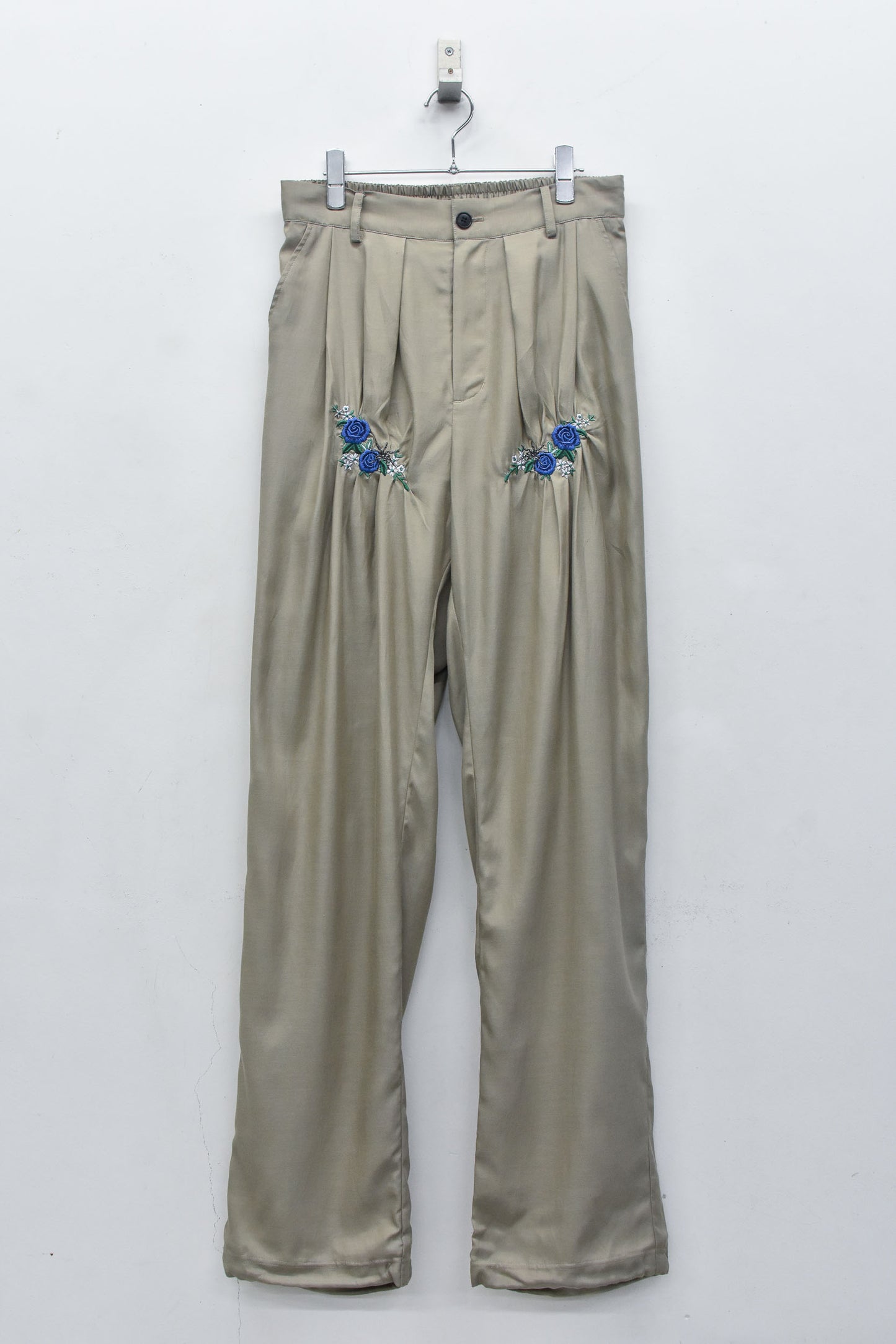 NewRose / Embroidery Wrinklework Tuck Pants - BROWN BEIGE