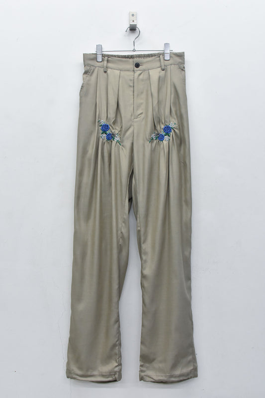 NewRose / Embroidery Wrinklework Tuck Pants - BROWN BEIGE