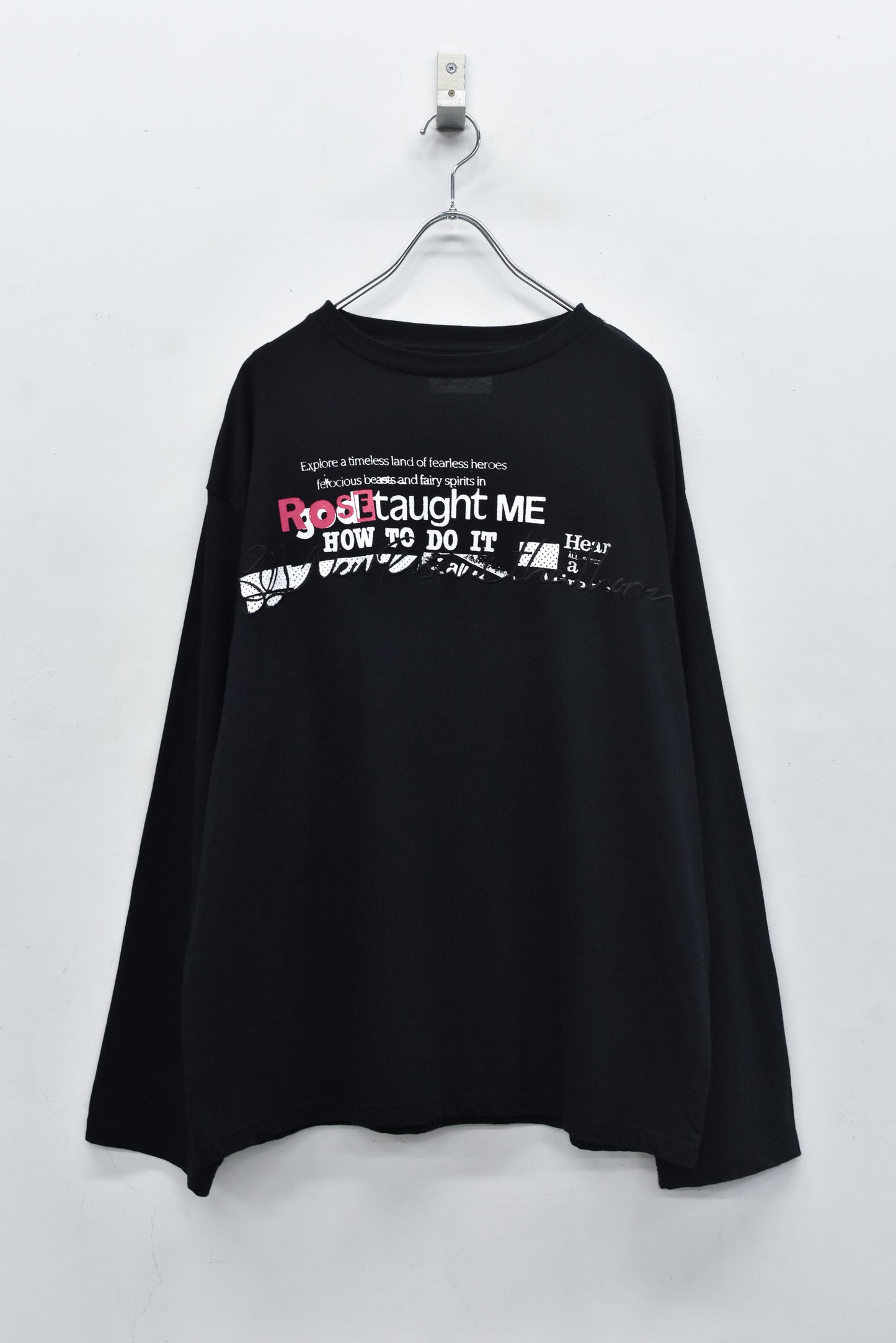 NewRose / Letter Embroidery Long Sleeve Shirt - BLACK