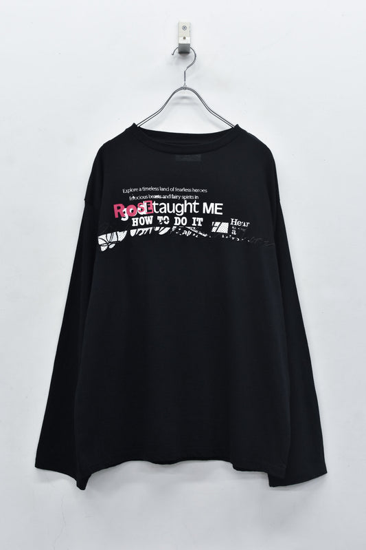 NewRose / Letter Embroidery Long Sleeve Shirt - BLACK