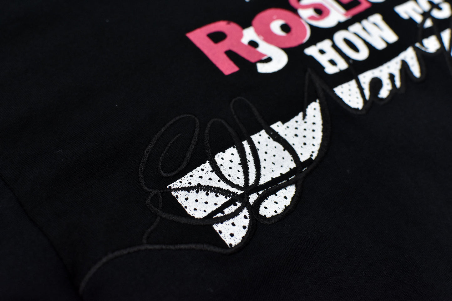 NewRose / Letter Embroidery Long Sleeve Shirt - BLACK