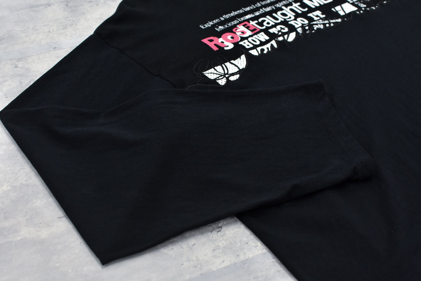 NewRose / Letter Embroidery Long Sleeve Shirt - BLACK