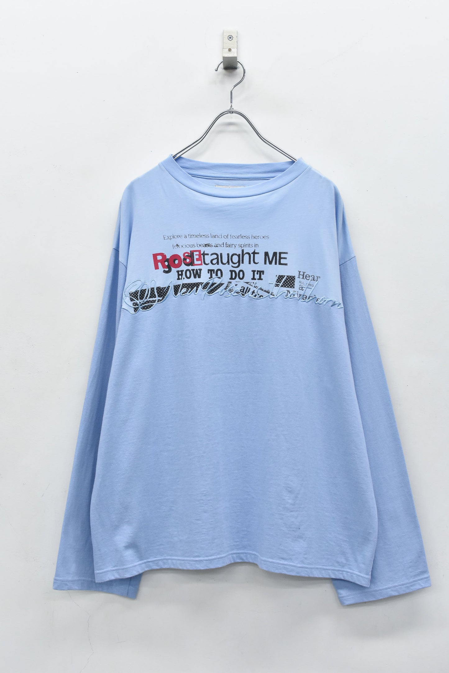 NewRose / Letter Embroidery Long Sleeve Shirt - SAX BLUE