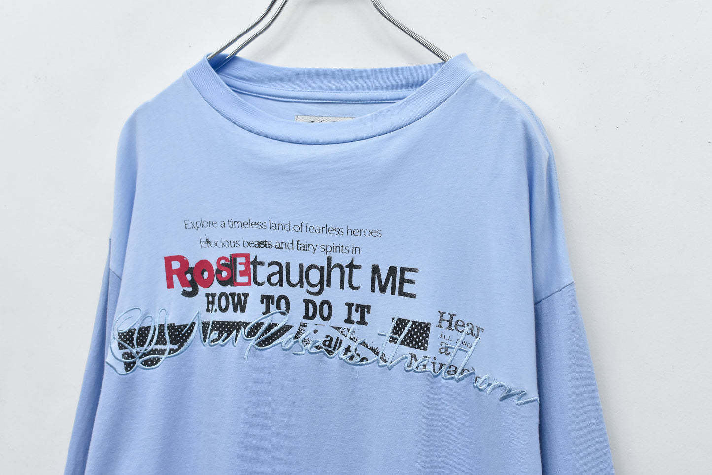 NewRose / Letter Embroidery Long Sleeve Shirt - SAX BLUE