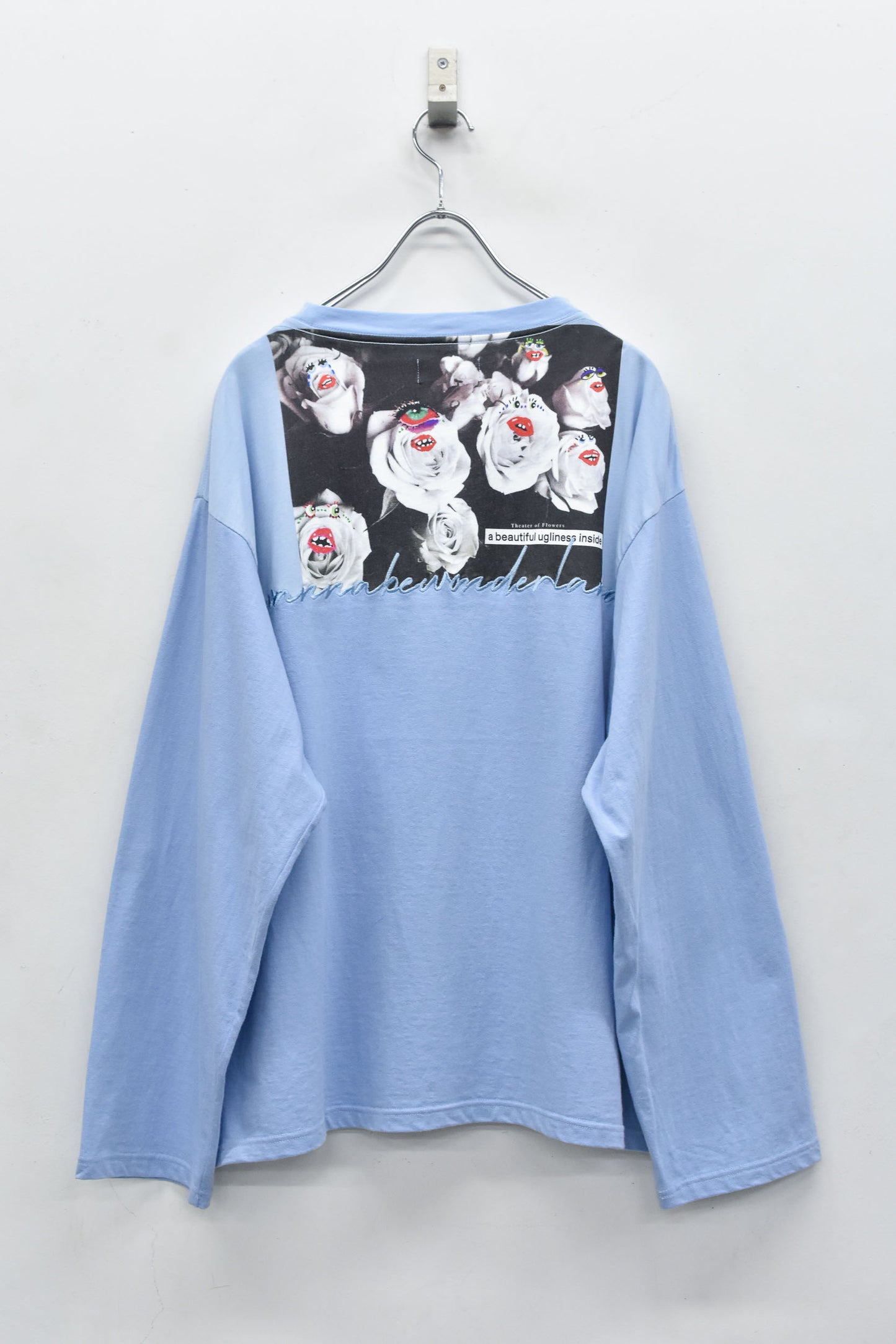 NewRose / Letter Embroidery Long Sleeve Shirt - SAX BLUE