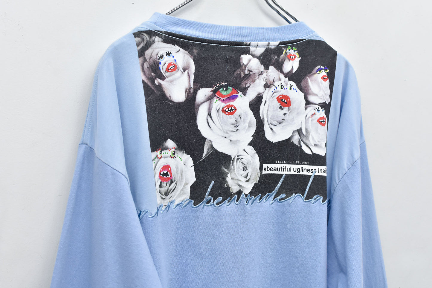 NewRose / Letter Embroidery Long Sleeve Shirt - SAX BLUE