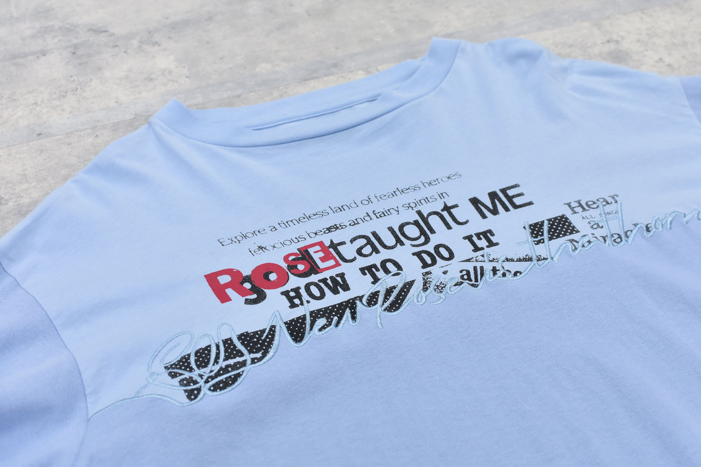 NewRose / Letter Embroidery Long Sleeve Shirt - SAX BLUE