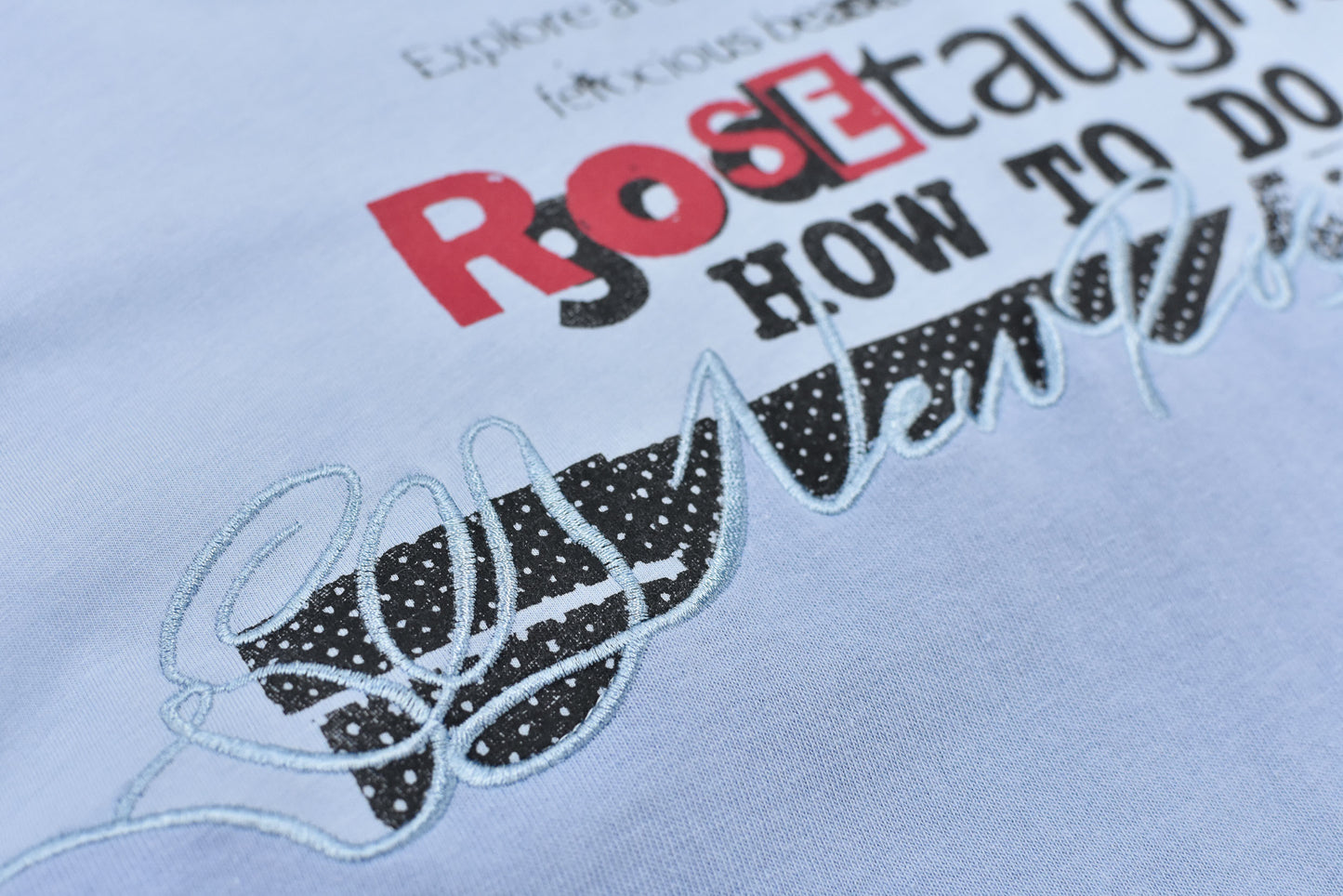 NewRose / Letter Embroidery Long Sleeve Shirt - SAX BLUE