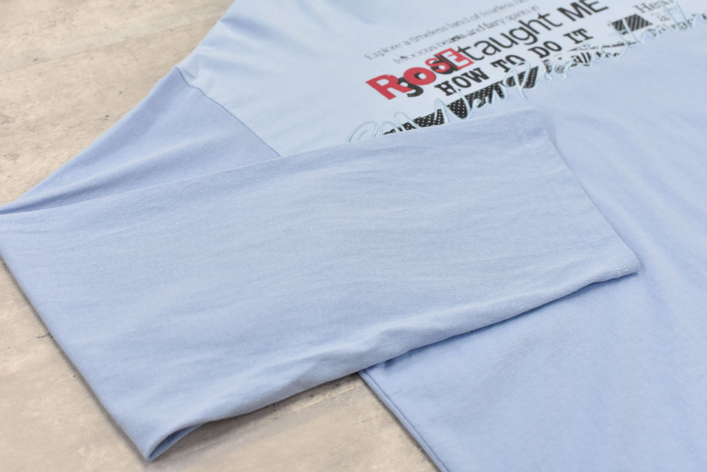 NewRose / Letter Embroidery Long Sleeve Shirt - SAX BLUE