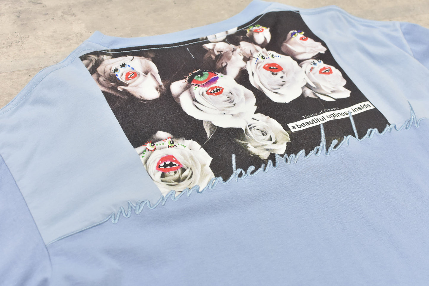 NewRose / Letter Embroidery Long Sleeve Shirt - SAX BLUE