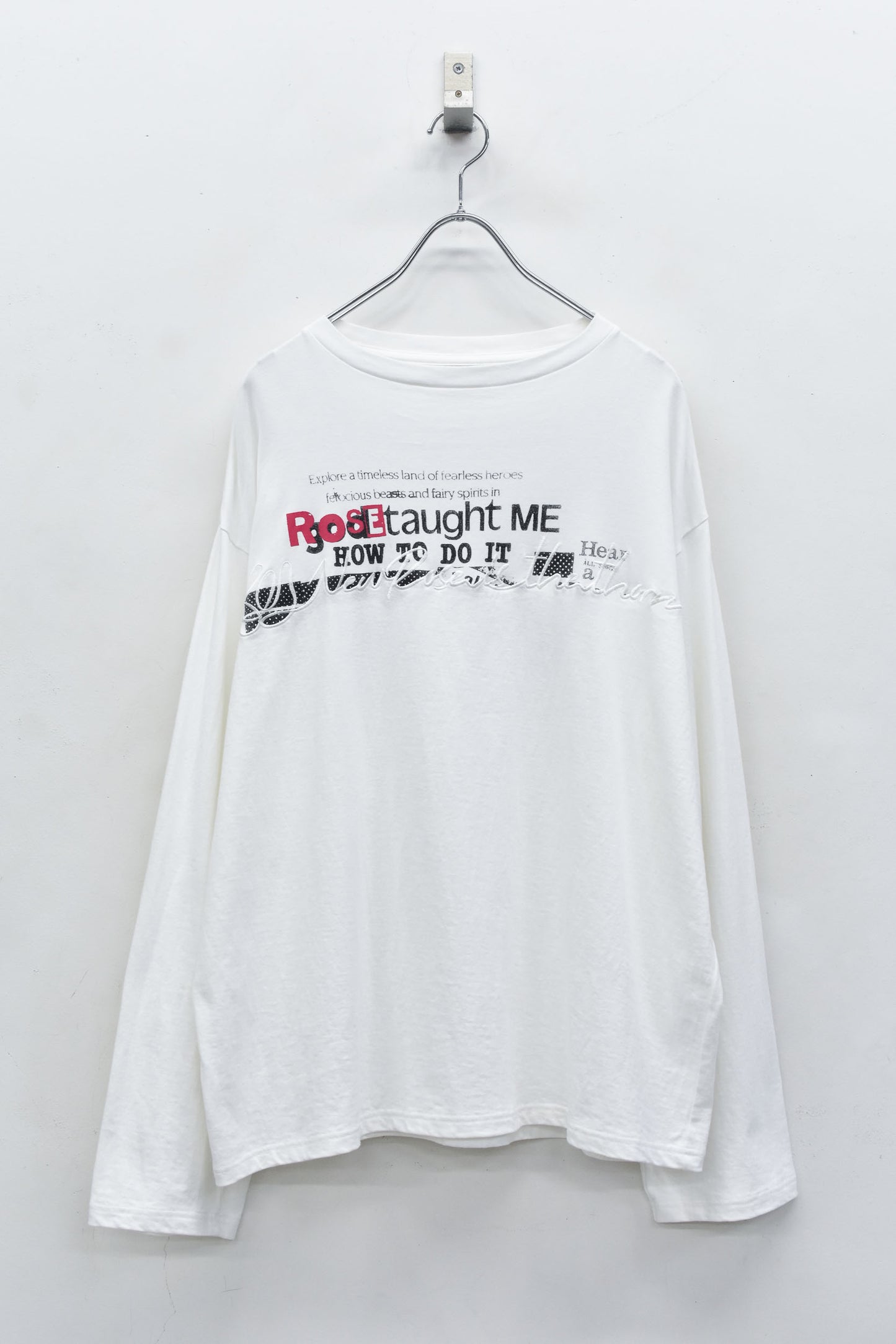 NewRose / Letter Embroidery Long Sleeve Shirt - OFF WHITE