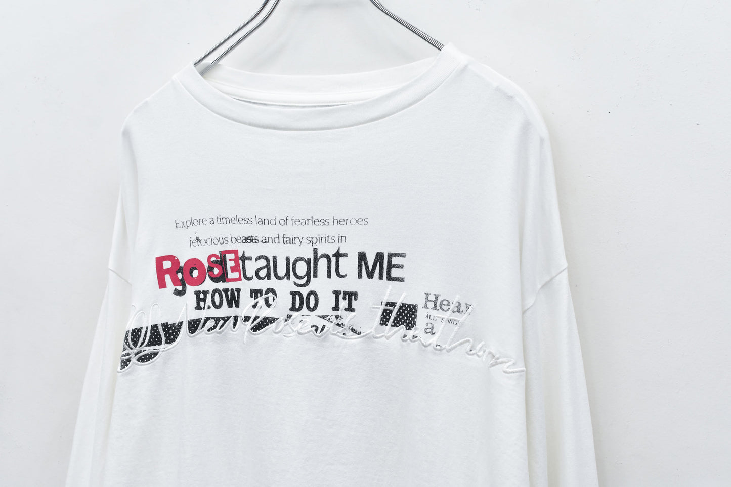 NewRose / Letter Embroidery Long Sleeve Shirt - OFF WHITE