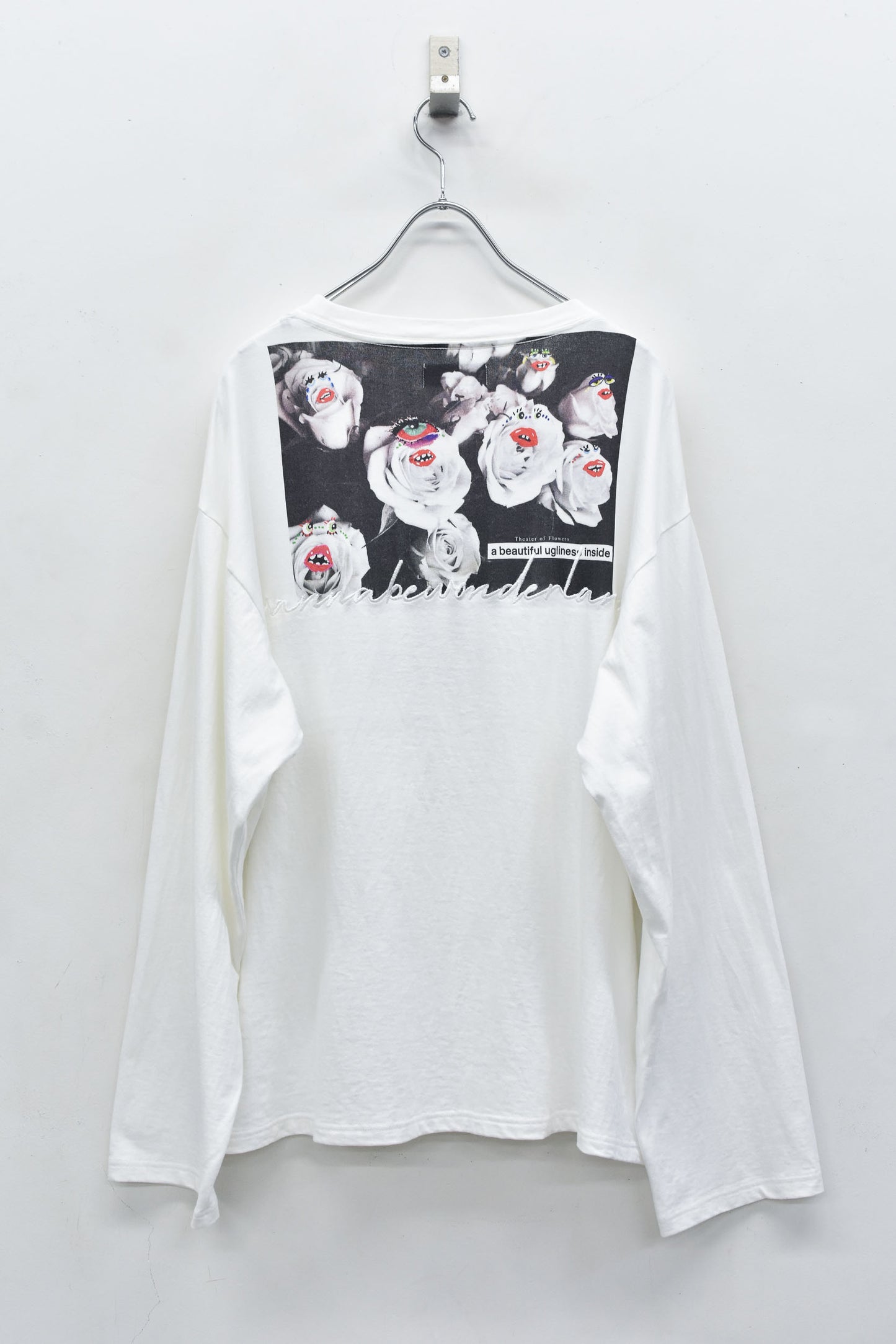 NewRose / Letter Embroidery Long Sleeve Shirt - OFF WHITE