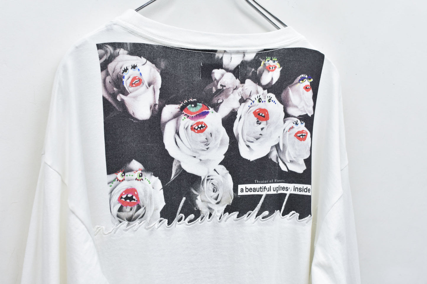 NewRose / Letter Embroidery Long Sleeve Shirt - OFF WHITE