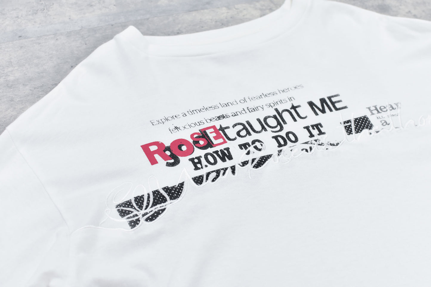 NewRose / Letter Embroidery Long Sleeve Shirt - OFF WHITE