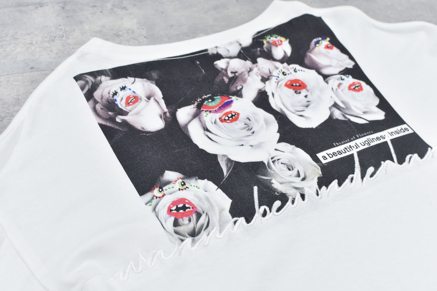 NewRose / Letter Embroidery Long Sleeve Shirt - OFF WHITE