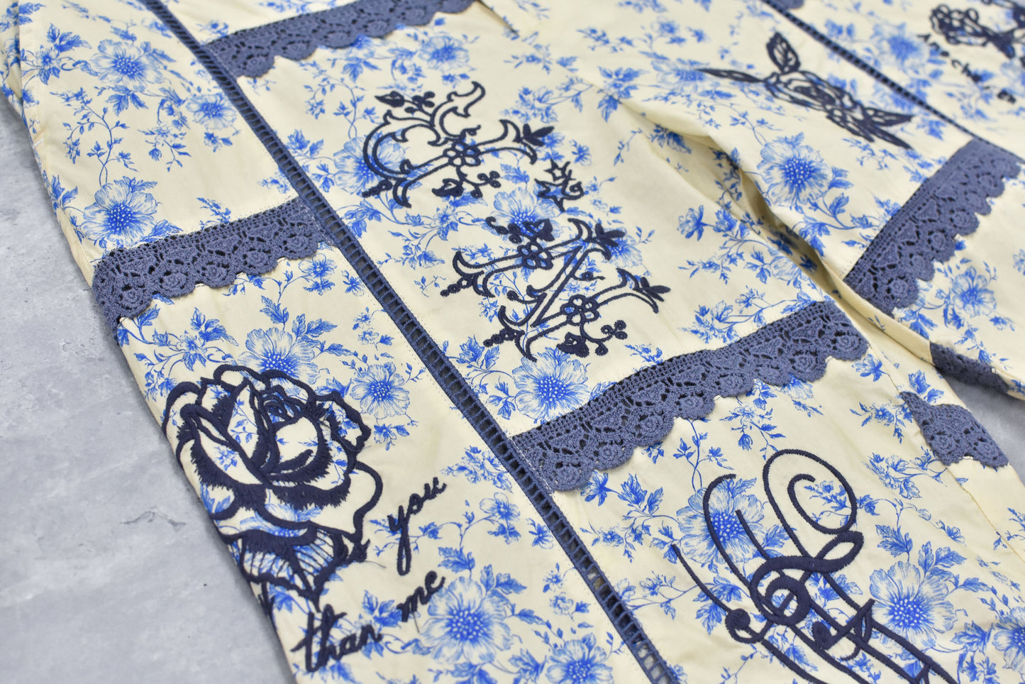 NewRose / Ladder Race×Embroidery Pants - BLUE FLOWER