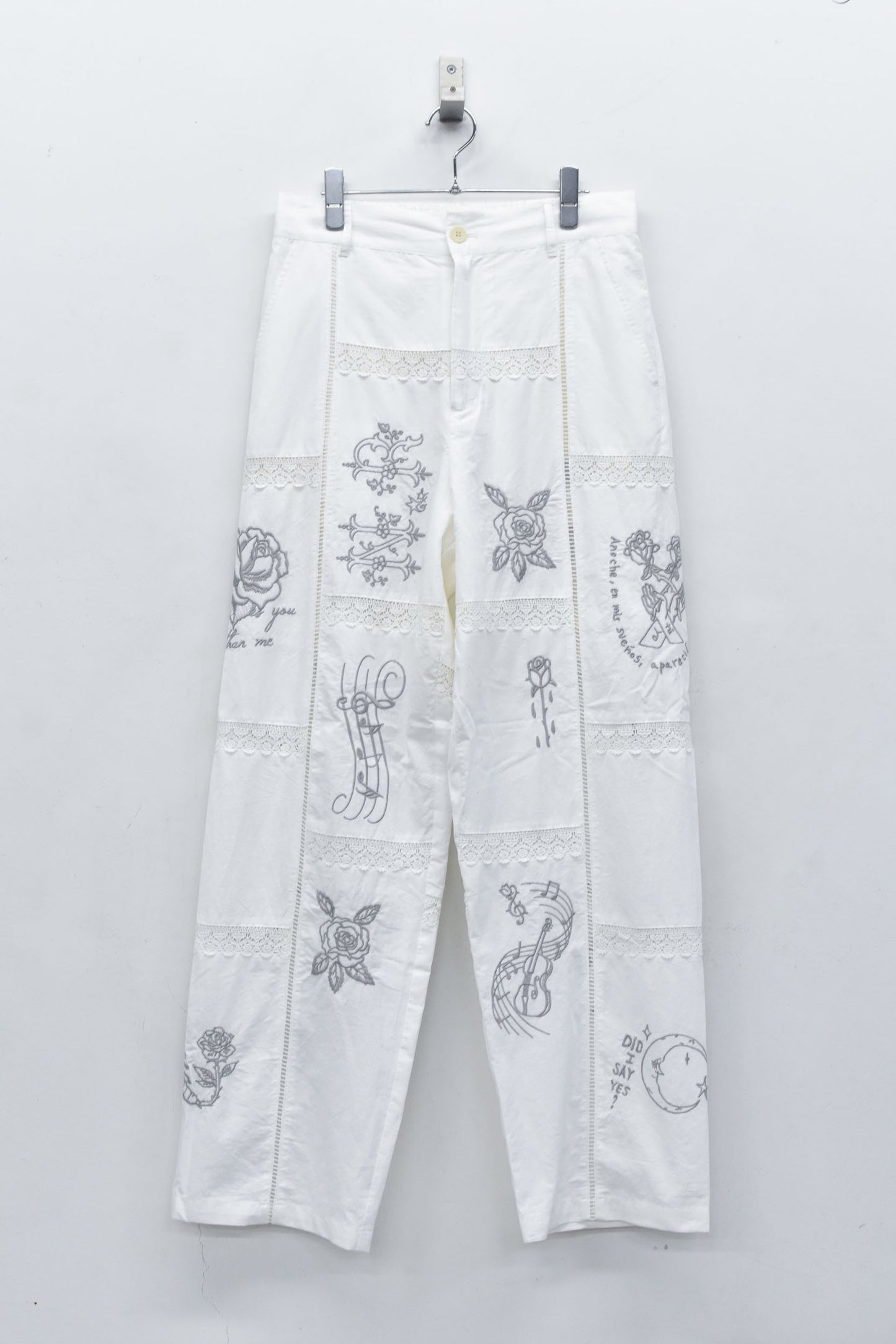 NewRose / Ladder Race×Embroidery Pants - WHITE