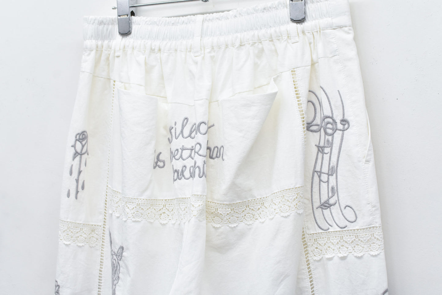 NewRose / Ladder Race×Embroidery Pants - WHITE