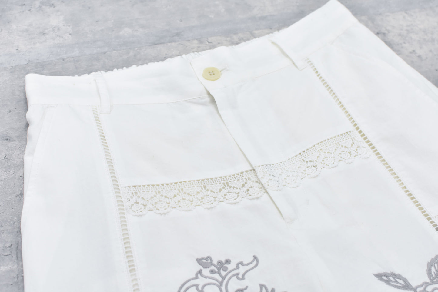 NewRose / Ladder Race×Embroidery Pants - WHITE