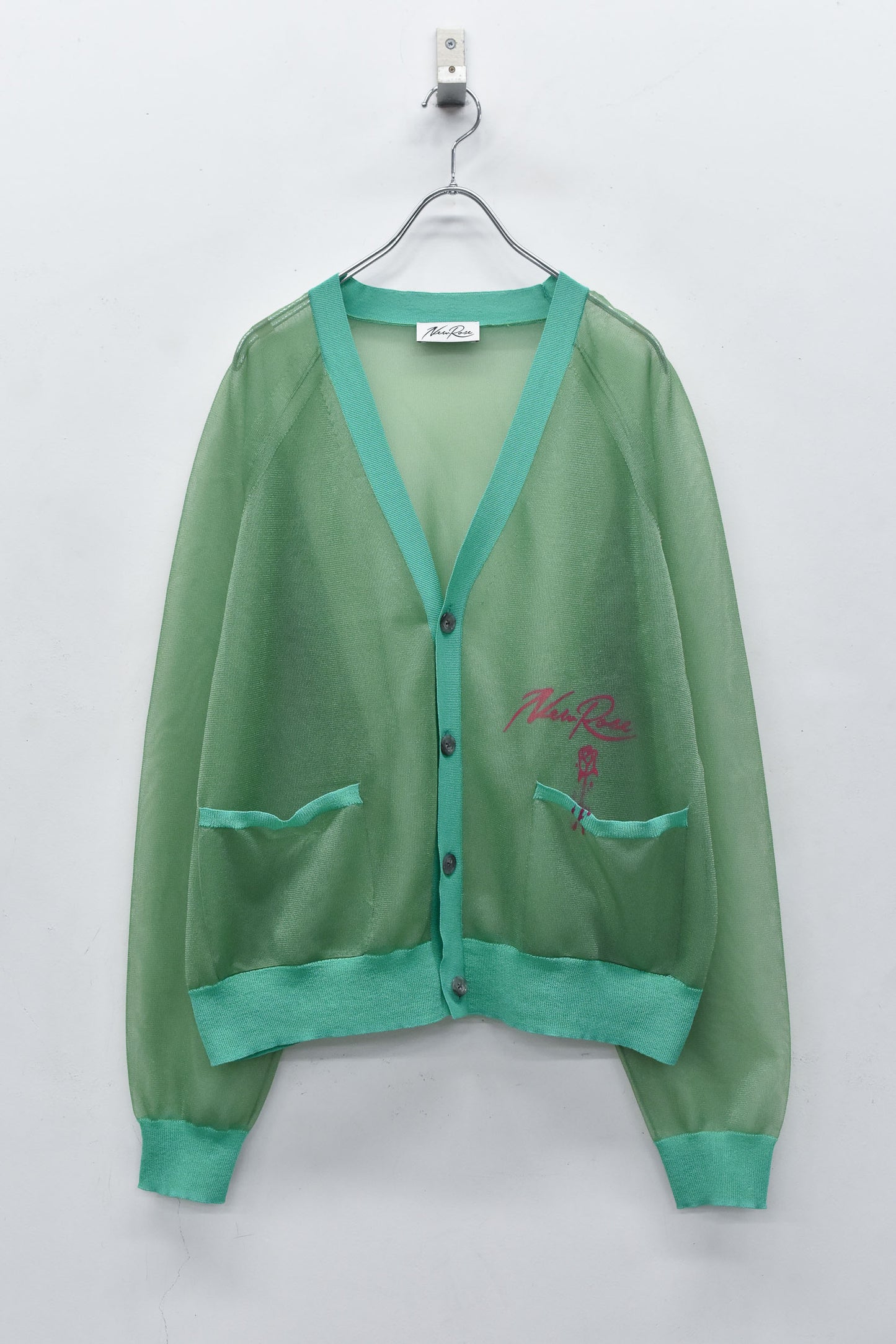 NewRose / Sheer Knit Cardigan Airbrush - PALE GREEN