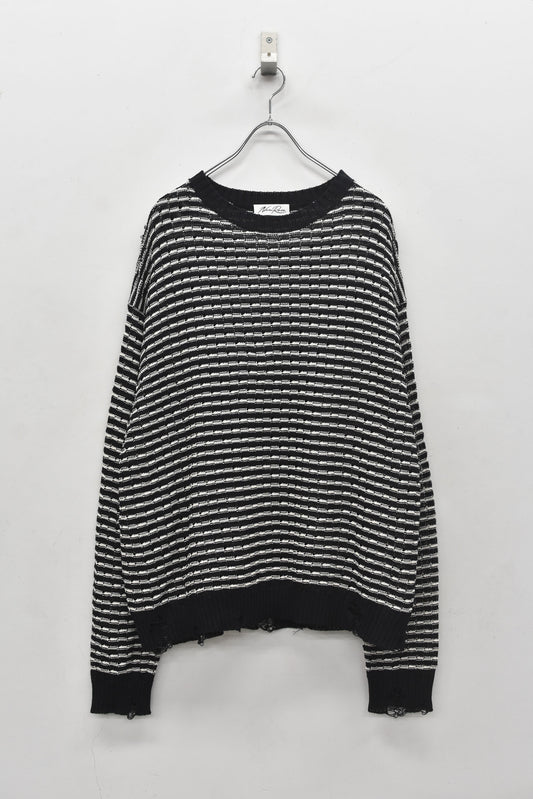 NewRose / Links Knitting Destroy Pullover - BLACK*WHITE