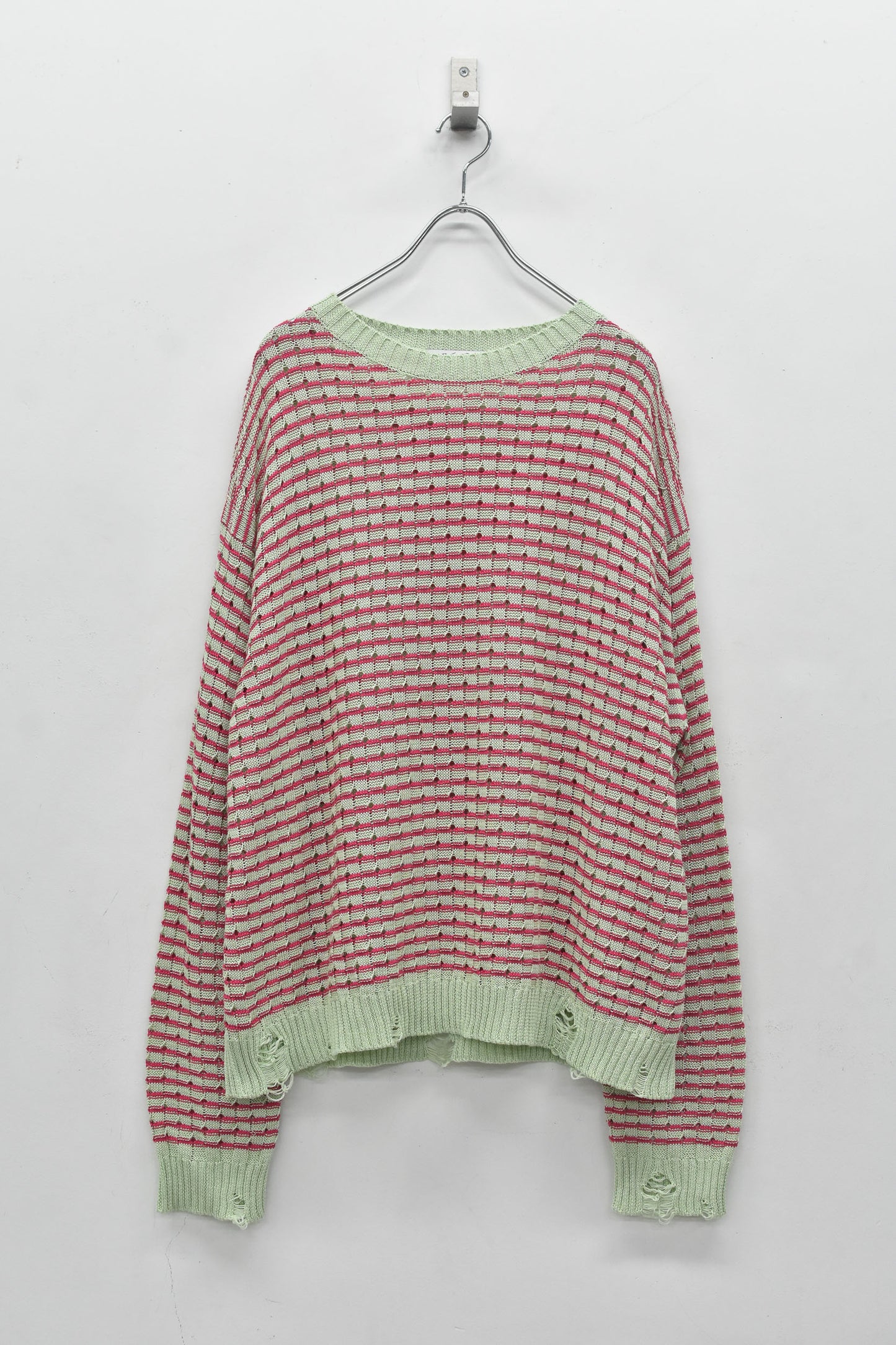 NewRose / Links Knitting Destroy Pullover - PEAL GREEN*ROSE PINK