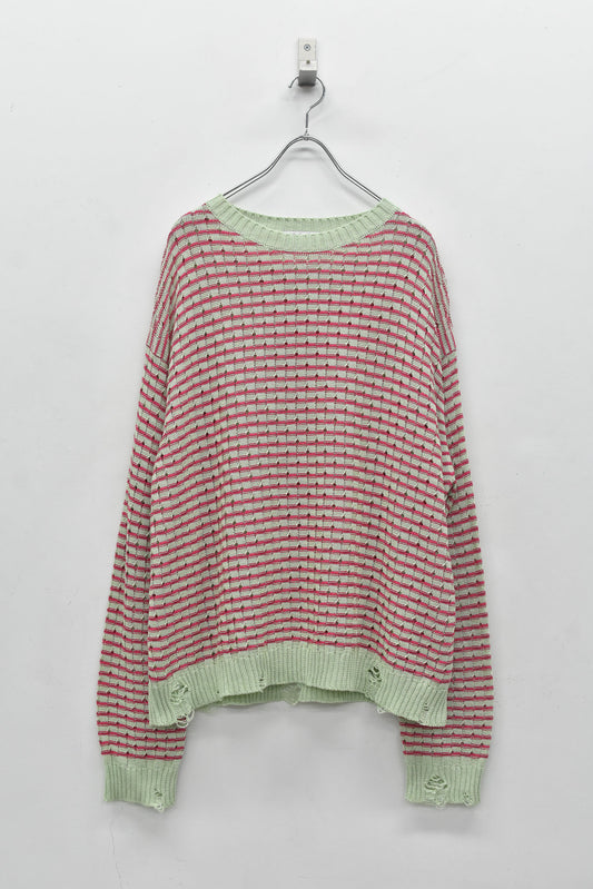 NewRose / Links Knitting Destroy Pullover - PEAL GREEN*ROSE PINK