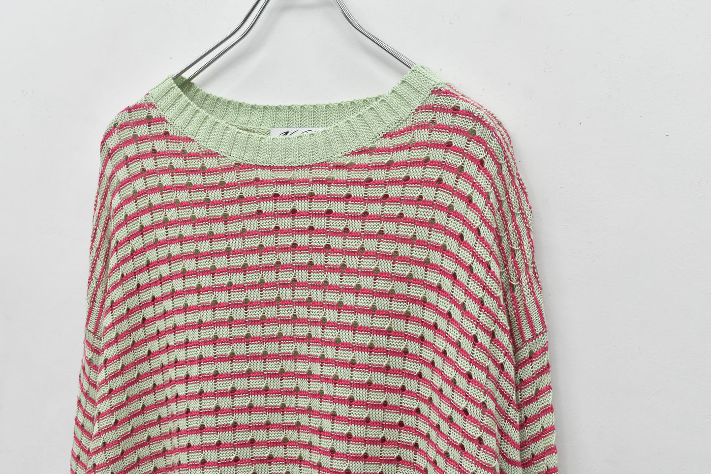 NewRose / Links Knitting Destroy Pullover - PEAL GREEN*ROSE PINK