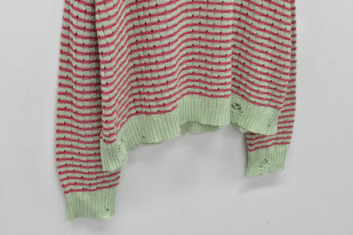 NewRose / Links Knitting Destroy Pullover - PEAL GREEN*ROSE PINK