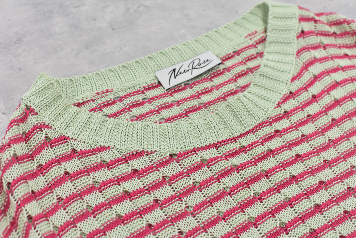 NewRose / Links Knitting Destroy Pullover - PEAL GREEN*ROSE PINK