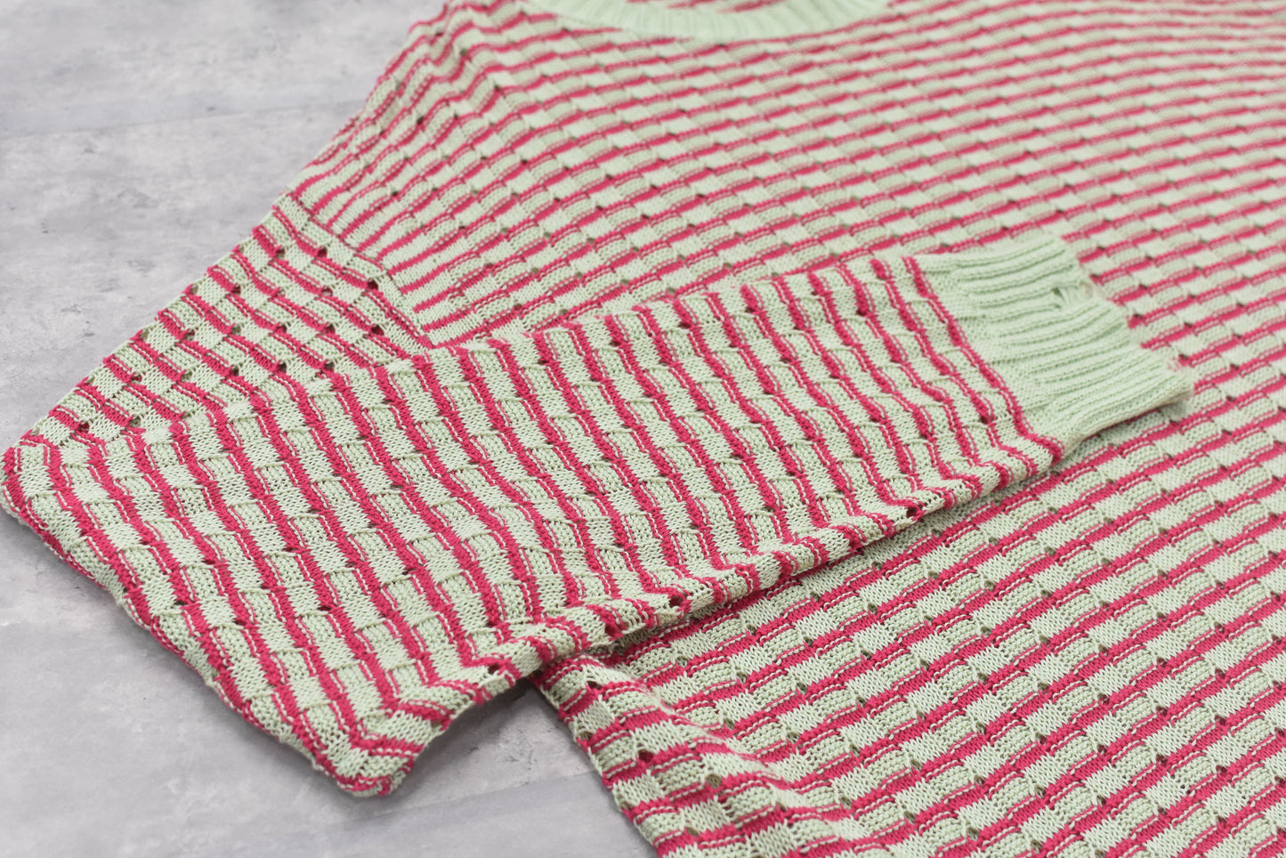 NewRose / Links Knitting Destroy Pullover - PEAL GREEN*ROSE PINK