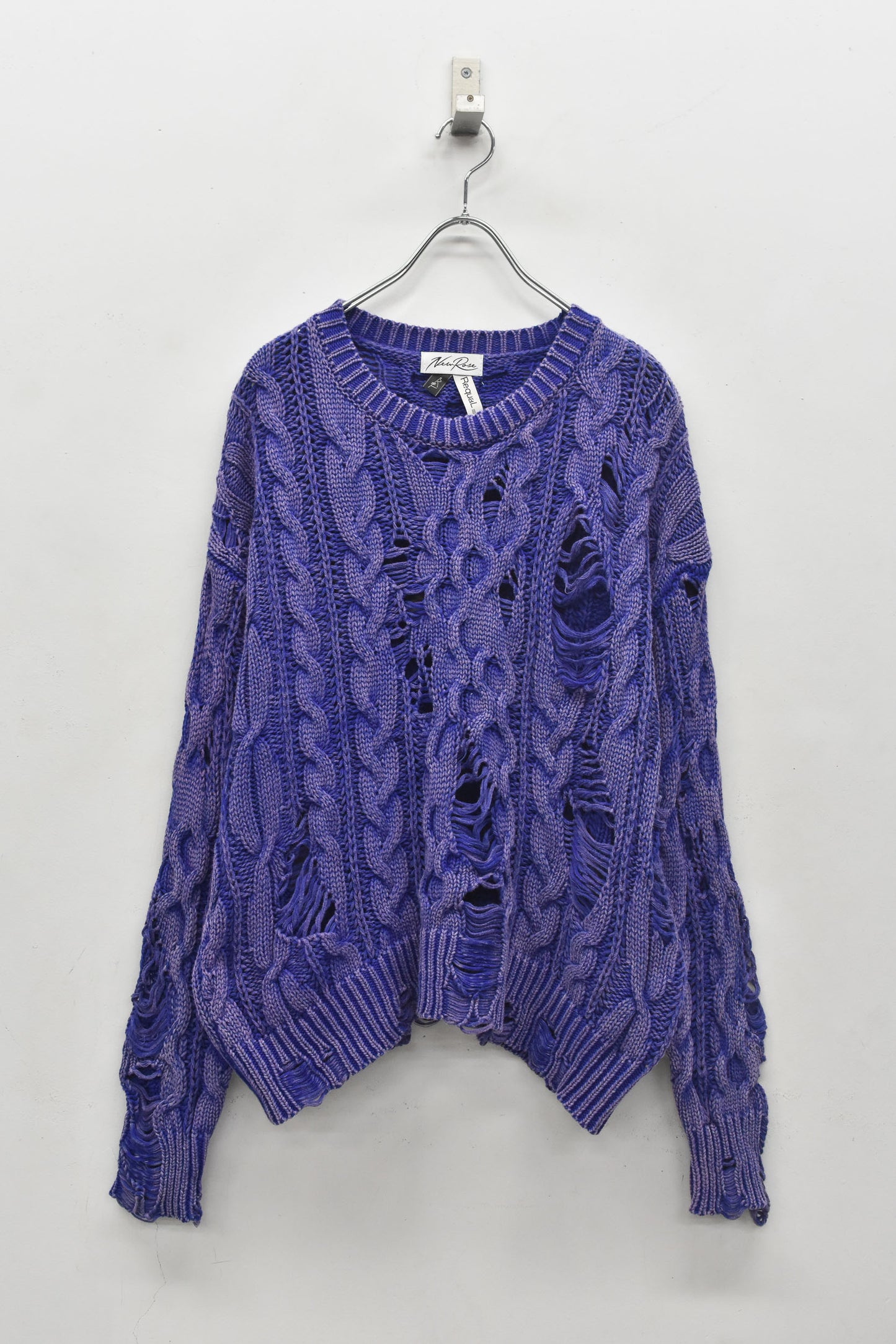 NewRose / Rope Knitting Pigment Destroy Pullover - BLUE