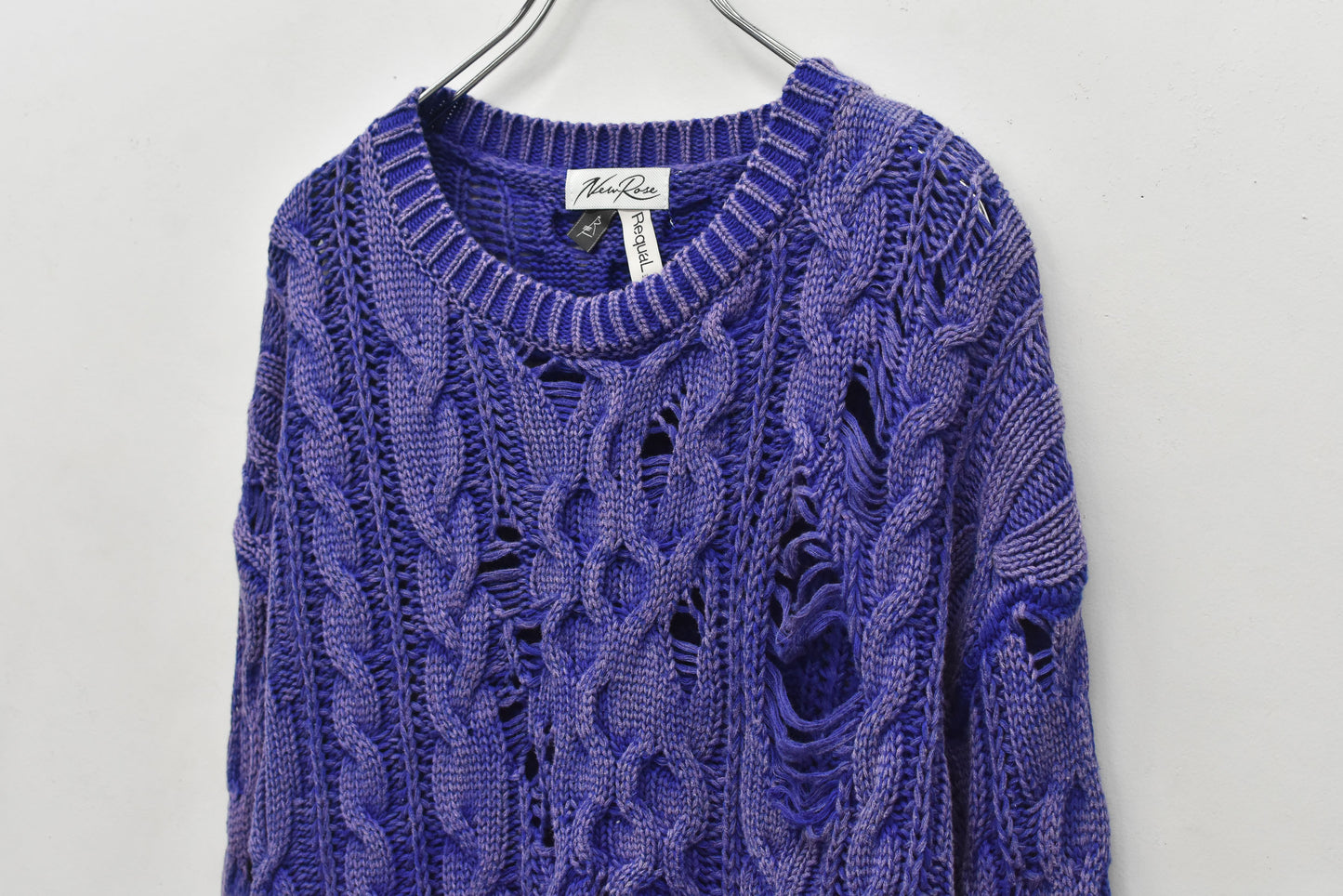 NewRose / Rope Knitting Pigment Destroy Pullover - BLUE