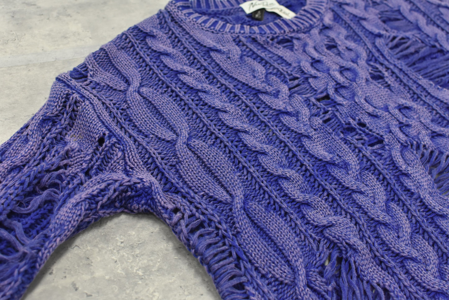 NewRose / Rope Knitting Pigment Destroy Pullover - BLUE