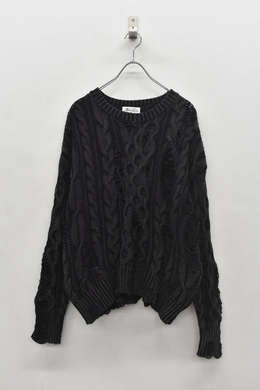 NewRose / Rope Knitting Pigment Destroy Pullover - BLACK