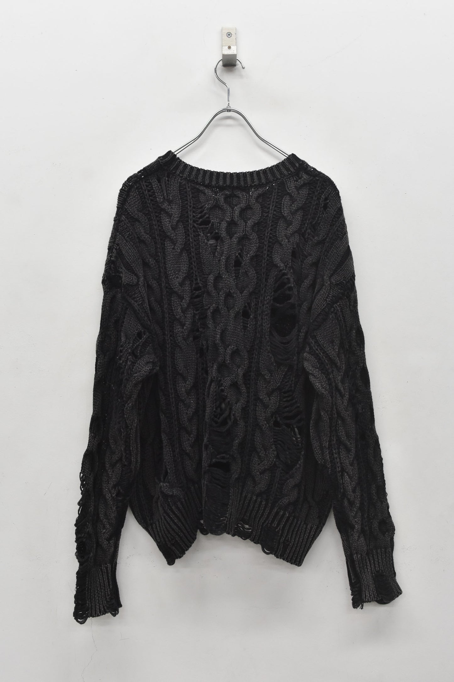 NewRose / Rope Knitting Pigment Destroy Pullover - BLACK