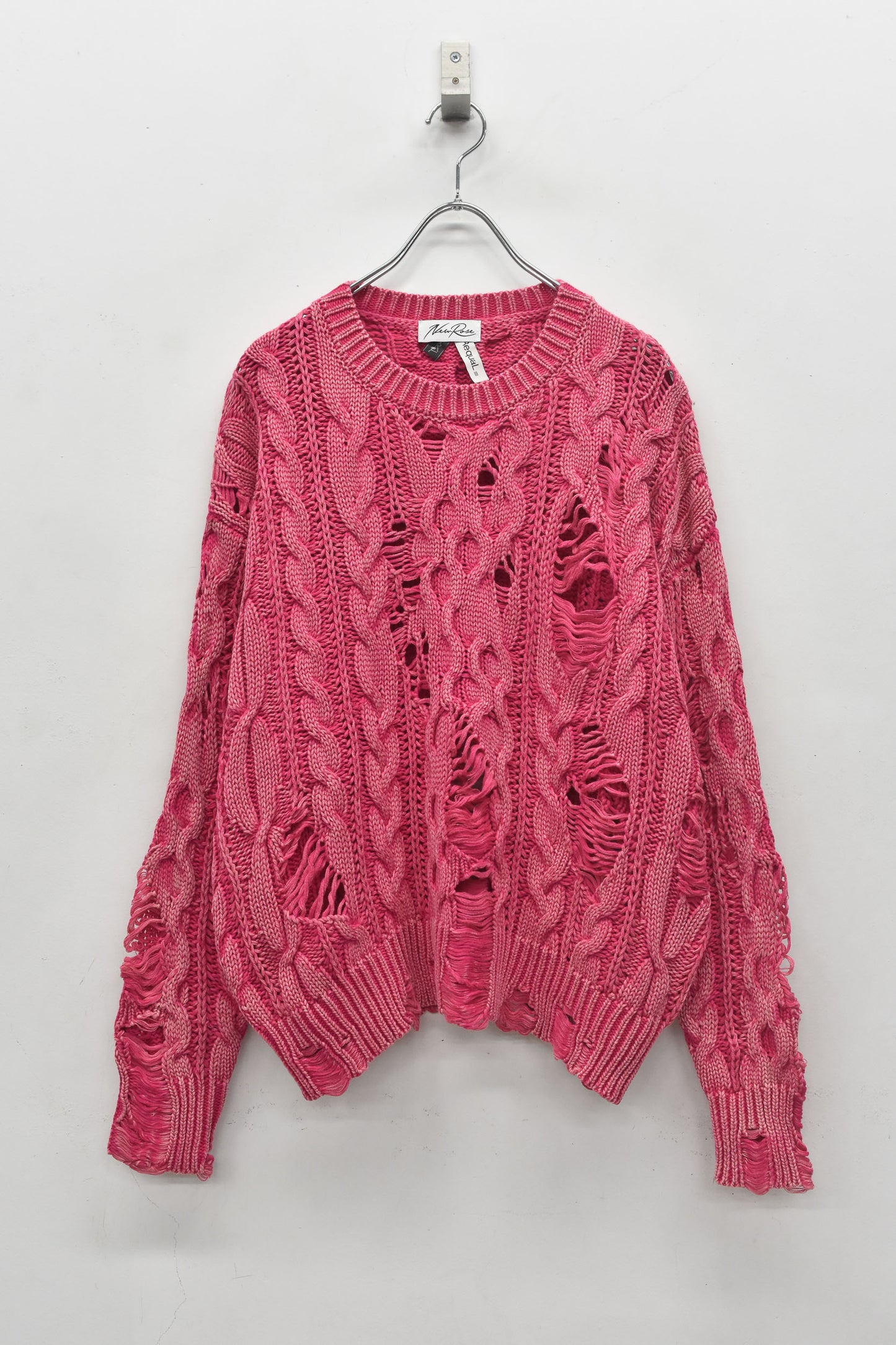 NewRose / Rope Knitting Pigment Destroy Pullover - BRIGHT PINK