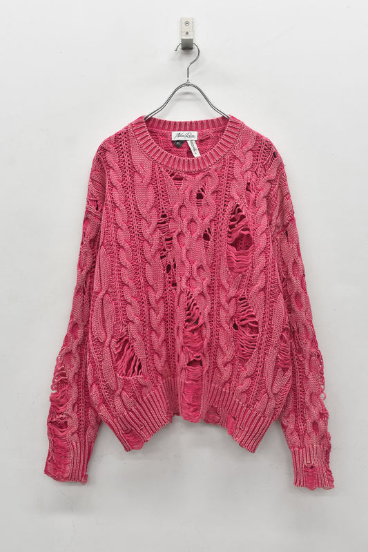 NewRose / Rope Knitting Pigment Destroy Pullover - BRIGHT PINK
