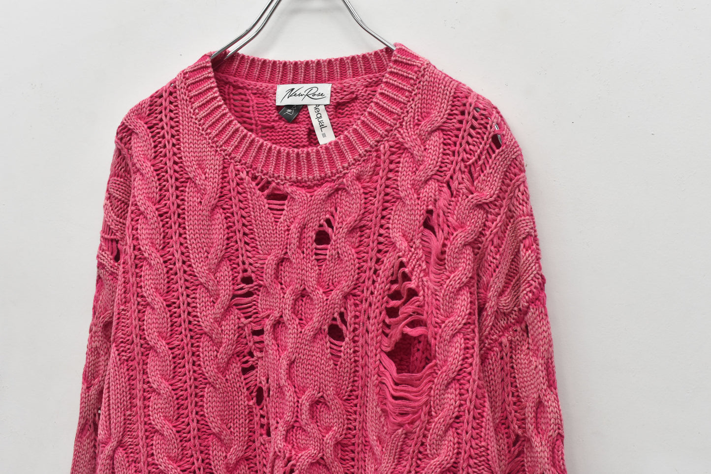 NewRose / Rope Knitting Pigment Destroy Pullover - BRIGHT PINK