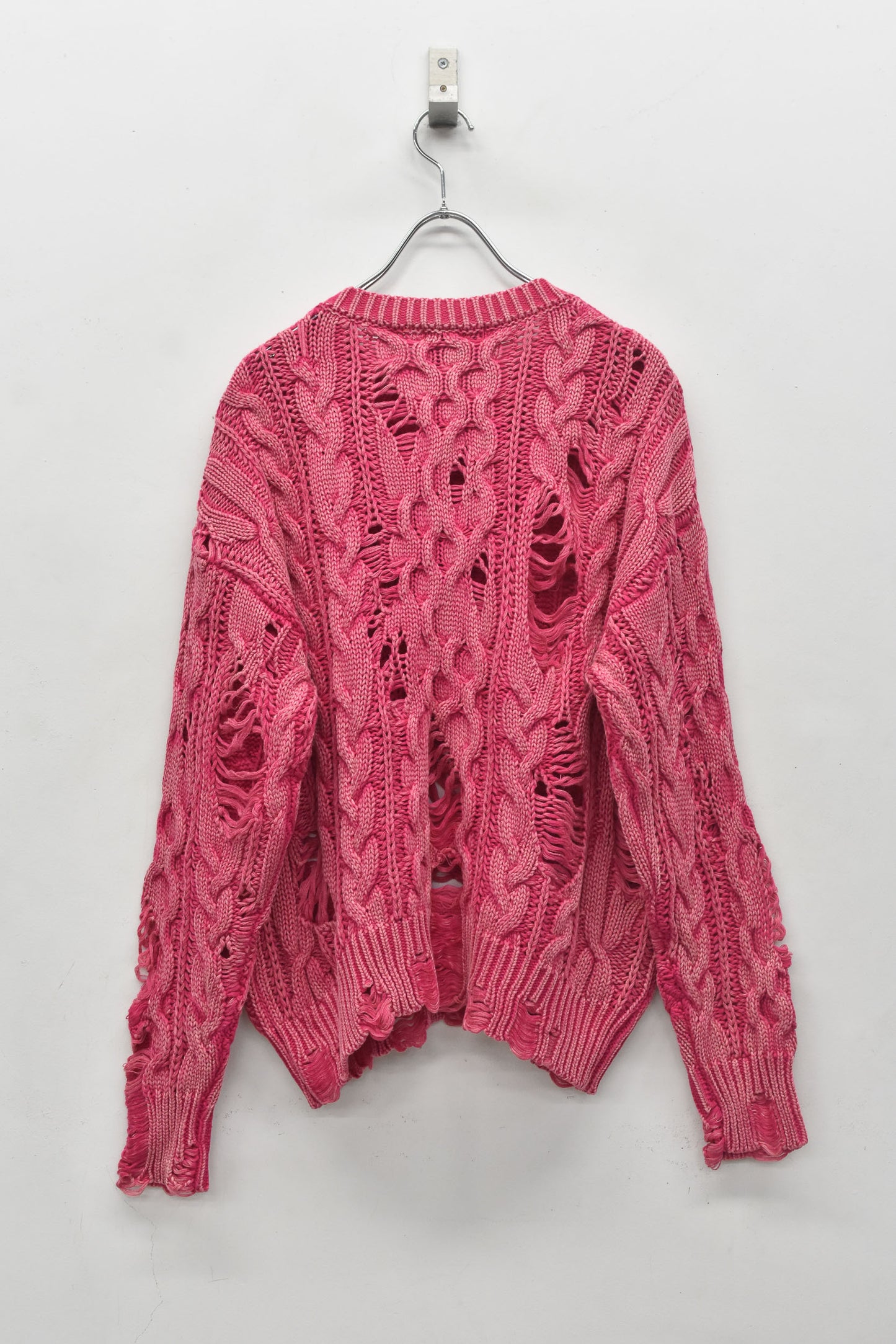 NewRose / Rope Knitting Pigment Destroy Pullover - BRIGHT PINK