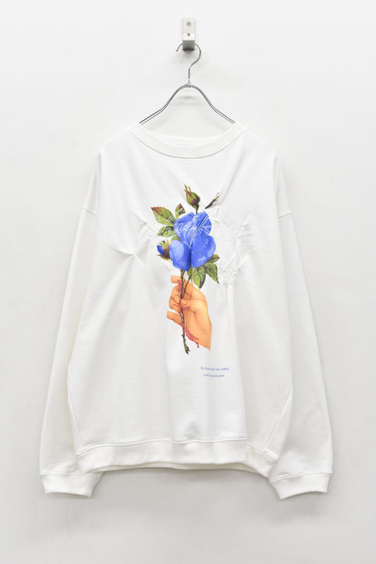 NewRose / Embroidery Wrinklework Sweatshirt - WHITE
