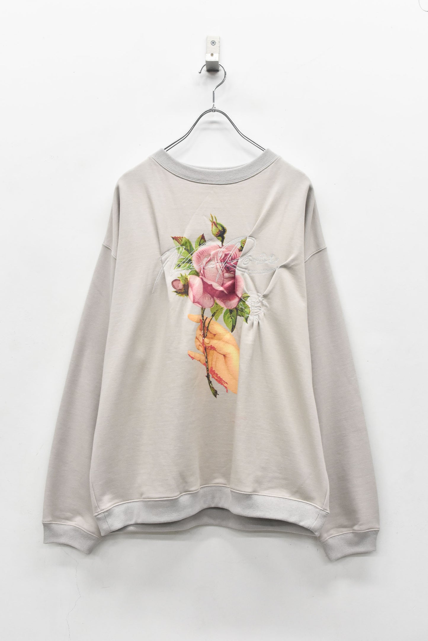 NewRose / Embroidery Wrinklework Sweatshirt - GRAY